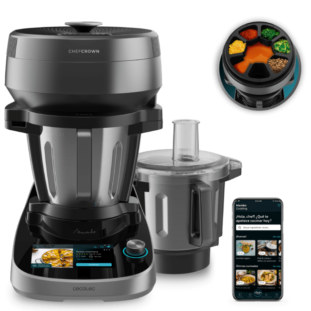 Cecotec Mambo CooKing Gourmet Robot De Cocina Multifunción Con Dispensador De Alimentos. 2200 W 45 Funciones Miles De Recetas Guiadas Jarra Unique De 4 5L Y Jarra Victory De 4 5L Accesorios Robot De Cocina 