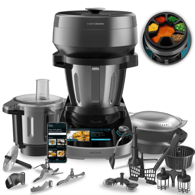 Cecotec Mambo CooKing Gourmet Robot de cocina multifunción con dispensador de alimentos. 2200 W 45 Funciones Miles de Recetas Guiadas Jarra Unique de 4 5L y Jarra Victory de 4 5L Accesorios Robot de cocina 