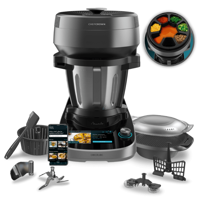 Cecotec Mambo CooKing Victory Robot de cocina multifunción con dispensador de alimentos. 1700 W 45 Funciones Miles de Recetas Guiadas Jarra Victory de 4 5L Accesorios: Vaporera o Cesto para Hervir Robot de cocina