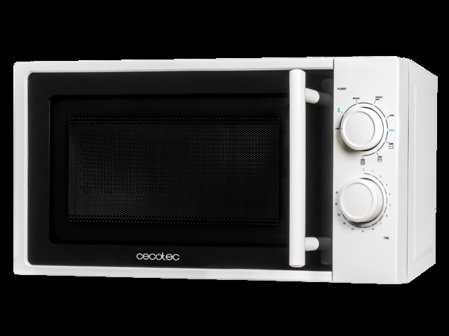 Cecotec Microondas Grill White. 700 W de Potencia Capacidad de 20l Grill de 900W 9 Niveles Funcionamiento Temporizador 30 min Modo Descongelar Acabado Blanco Microondas con grill