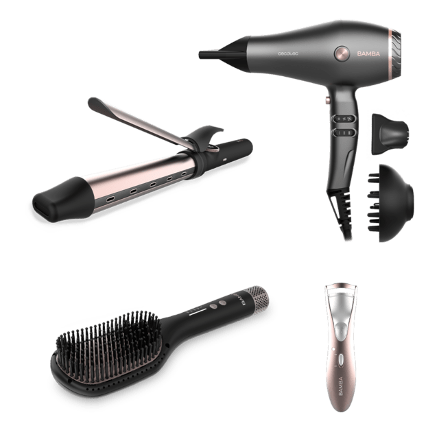 Cecotec Pack Bamba IoniCare Harmony + Bamba SurfCare Curly Sphere + Bamba InstantCare AirFlow + Bamba FaceCare i-Lash Curler Secador de pelo + Rizador de pelo manual + Cepillo alisador eléctrico + Rizador de pestañas