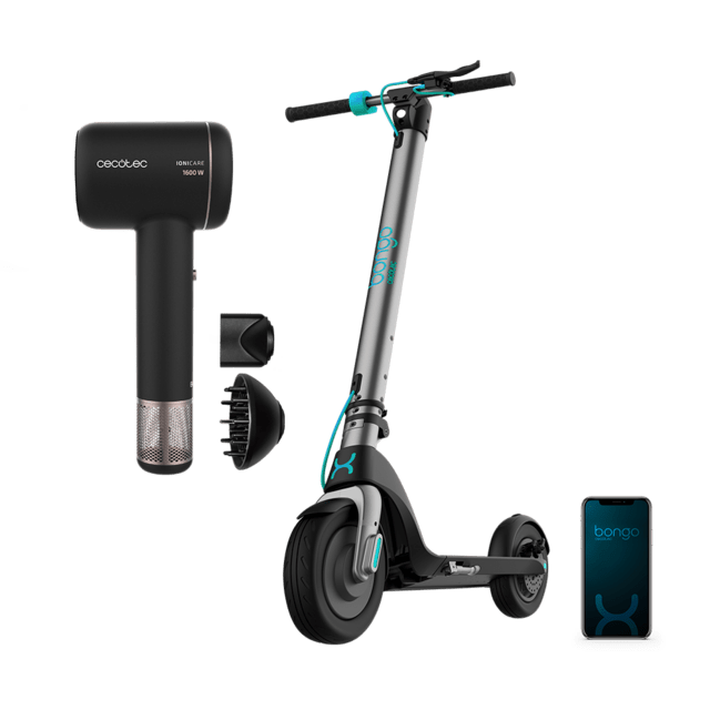 Cecotec Pack Bongo Serie A Connected + Bamba IoniCare RockStar Ion TouchPatinete eléctrico y secador de pelo