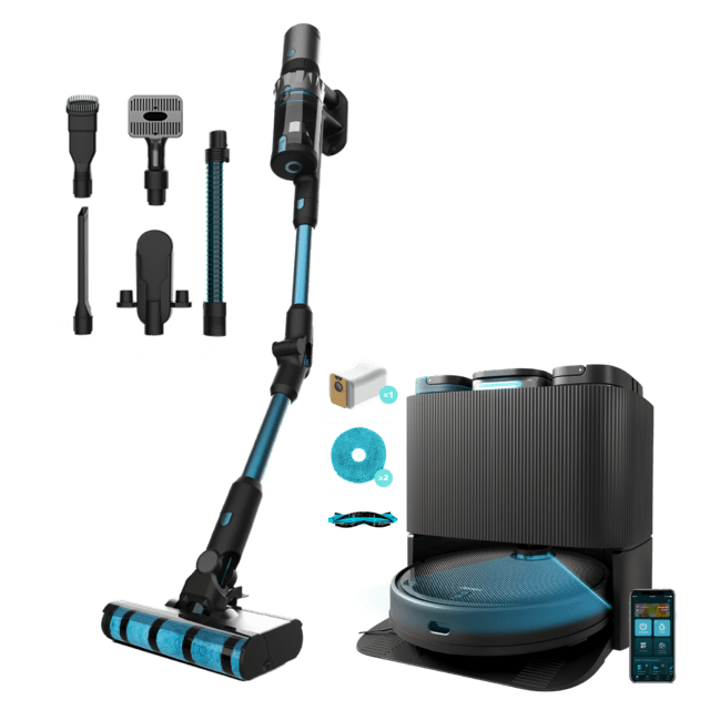 Cecotec Pack Conga 11090 Spin Revolution Home&Wash + Conga Rockstar 3500 Storm ErgoTwice Animal Robot aspirador láser con base de autovaciado y friegasuelos + Aspirador escoba sin cables sin bolsa    