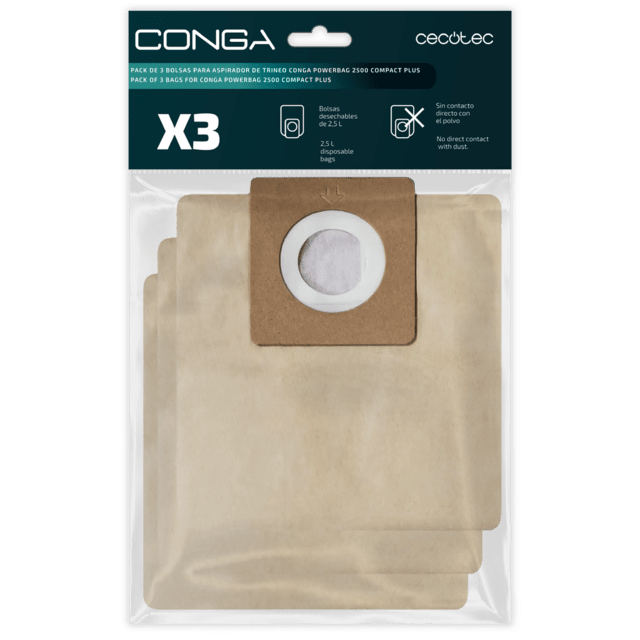 Cecotec Pack de 3 bolsas para aspirador de trineo Conga Pack de 3 bolsas