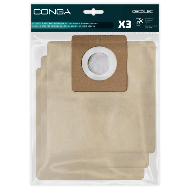 Cecotec Pack de 3 bolsas para aspirador de trineo Conga PowerBag XL (Consumible) Pack de 3 bolsas Conga Powerbag 4000 XL
