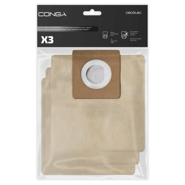 Cecotec Pack de 3 bolsas para aspirador de trineo Conga PowerBag 2000 Compact Pack de 3 bolsas