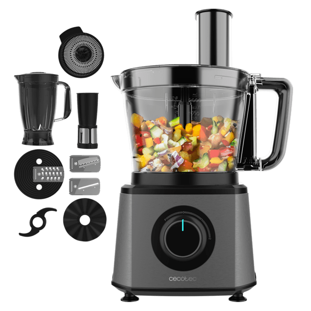 Cecotec Paprika 2000 Full Procesador de alimentos con potencia máxima de 2000 W cuerpo de acero inoxidable 2 velocidades y pulse. Incluye bowl de 3 5 L. Accesorios: 3 discos de corte disco para cremas cuchilla para picar y cuch