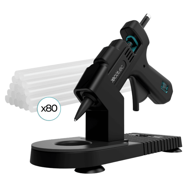 Cecotec Perfect Fix 20 Pistola de silicona caliente con 20W de potencia. Calentamiento ultrarapido. Hasta 180ºC. Incluye protector de mesa y 80 barras de silicona. Pistola de silicona