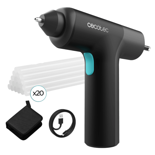 Cecotec Perfect Fix 360 FreeStyle Pistola de silicona caliente sin cables. Batería integrada 3 6V. Sistema Auto Tech. Calentamiento ultrarrápido. Incluye estuche protector de mesa y 20 barras de silicona