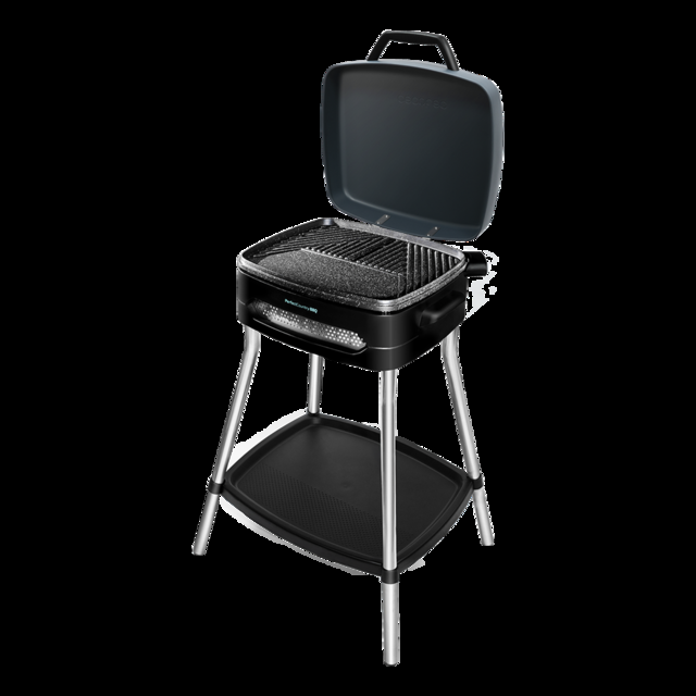 Cecotec PerfectCountry BBQ . Barbacoa Eléctrica Con Patas Tapa Abatible Y Bandeja Inferior Revestimiento RockStone Bandeja Recogegrasas Superficie 43x38cm Temperatura Ajustable 2000 W Barbacoa Eléctrica