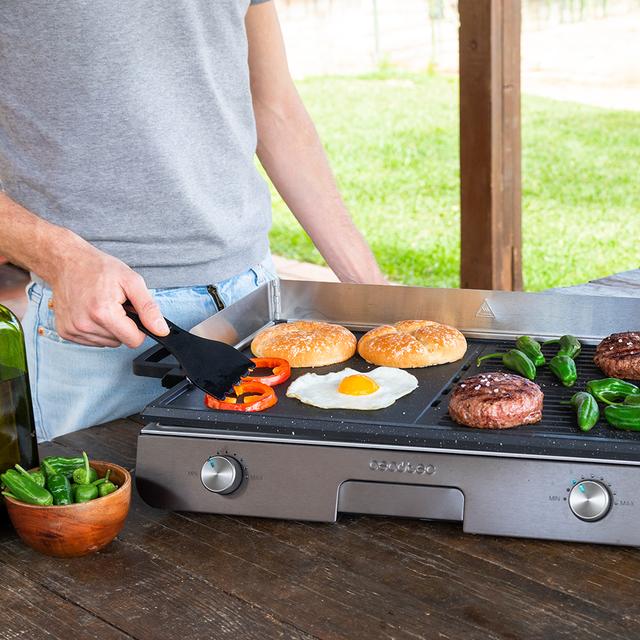 Cecotec PerfectRoast 3000 Inox. Barbacoa Eléctrica De Sobremesa De 3000 W Superficie De Cocinado Mixta Revestimiento Antiadherente Rockstone Termostato Regulable Bandeja Recogegrasas Barbacoa Eléctrica