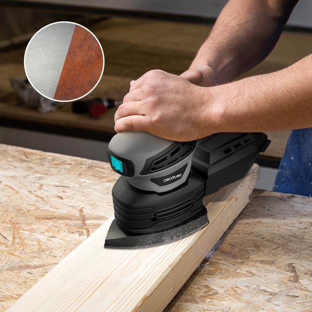 Cecotec PerfectSurface 180 Delta Lijadora Orbital Delta Con 180W De Potencia. Incluye Accesorio FingerDetail Y 12 Recambios. Libertad Movimiento Con Cable De 3M. Incluye Depósito De Polvo Y Conexión Para El Aspirador. Lijadora