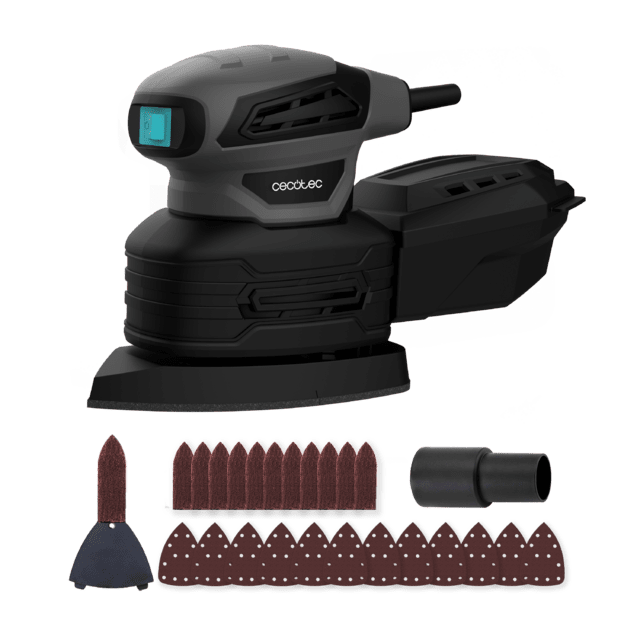Cecotec PerfectSurface 180 Delta Lijadora orbital delta con 180W de potencia. Incluye accesorio FingerDetail y 12 recambios. Libertad movimiento con cable de 3M. Incluye depósito de polvo y conexión para el aspirador. Lijadora