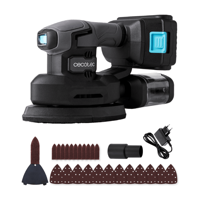 Cecotec PerfectSurface 2120 Delta Lijadora orbital delta a batería 21V. Incluye accesorio FingerDetail y 12 recambios. Libertad movimiento. Incluye depósito de polvo y conexión para el aspirador. Lijadora orbital