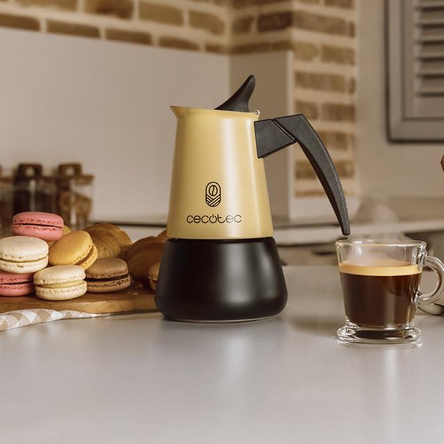 Cecotec Piccolina 400 Beige Cafetera Italiana Fabricada En Acero Inoxidable De Alta Calidad Ideal Para 4 Tazas De Café. Cafetera Italiana