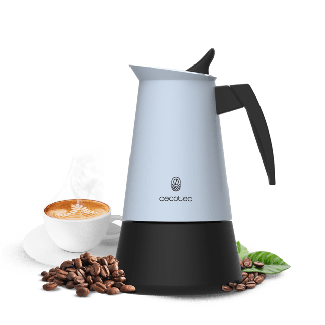 Cecotec Piccolina 400 Blue Cafetera italiana fabricada en acero inoxidable de alta calidad ideal para 4 tazas de café. Cafetera italiana