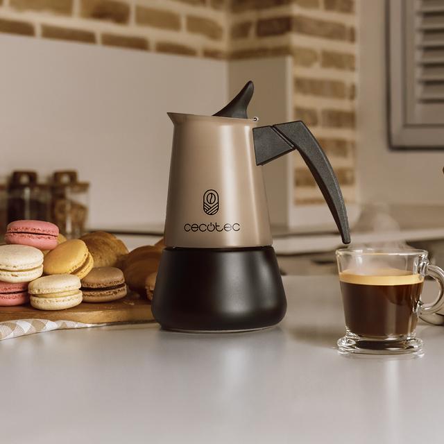 Cecotec Piccolina 400 Gold Cafetera Italiana Fabricada En Acero Inoxidable De Alta Calidad Ideal Para 4 Tazas De Café. Cafetera Italiana