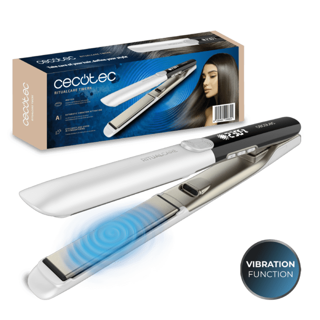 Cecotec Plancha de pelo con vibración para mejorar la distribución del mechón por toda la placa y así ser más eficiente en una sola pasada con cable 360ºC temperatura hasta 230ºC y revestimiento de queratina. Plancha de p