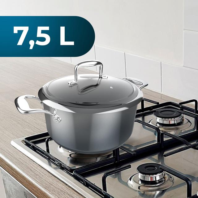 Cecotec Polka Classy 28 Pot Steel Olla De 28 Cm De Diámetro Y Capacidad De 7 5 L. Asas Remachadas Y Tapa De Cristal Templado Y Acero Inoxidable. Olla