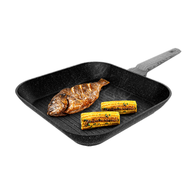 Cecotec Polka Exclusive 28 Grill Wood&Rock. Grill Con Diámetro De 28 Cm Mango Frío De Baquelita Aluminio Forjado Revestimiento Antiadherente Teflon Apta Para Lavavajillas Y Todo Tipo De Cocinas Sarten