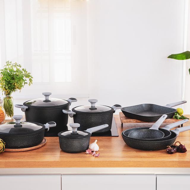 Cecotec Polka Exclusive 28 Grill Wood&Rock. Grill Con Diámetro De 28 Cm Mango Frío De Baquelita Aluminio Forjado Revestimiento Antiadherente Teflon Apta Para Lavavajillas Y Todo Tipo De Cocinas Sarten