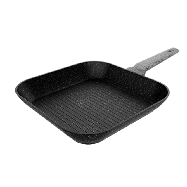 Cecotec Polka Exclusive 28 Grill Wood&Rock. Grill con Diámetro de 28 cm Mango frío de Baquelita Aluminio Forjado Revestimiento Antiadherente Teflon Apta para Lavavajillas y Todo Tipo de Cocinas Sarten