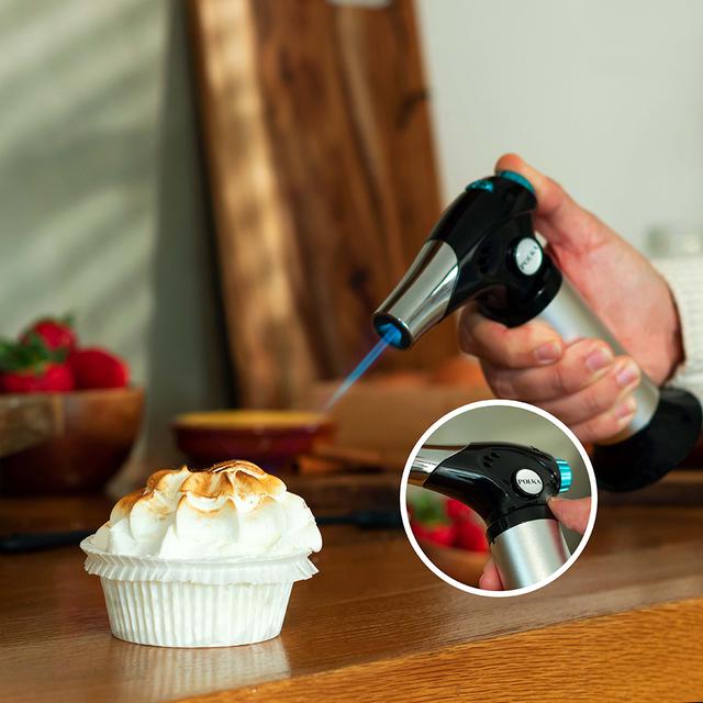 Cecotec Polka Flame-Cook 1000 Steel. Soplete De Cocina Que Alcanza 1300ºC Regulador De Ajuste De Llama Bloqueo De Seguridad Pincel Espátula Y Recetario Incluido Soplete De Cocina