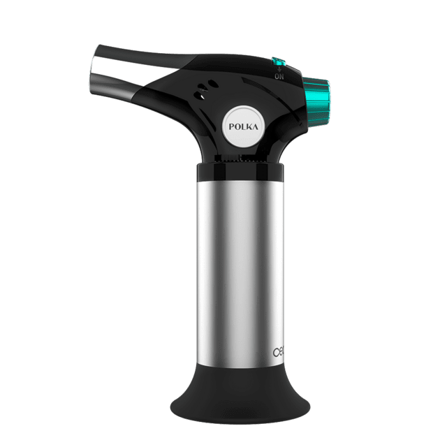 Cecotec Polka Flame-Cook 1000 Steel. Soplete de Cocina que Alcanza 1300ºC Regulador de Ajuste de llama Bloqueo de Seguridad Pincel Espátula y Recetario incluido Soplete de cocina