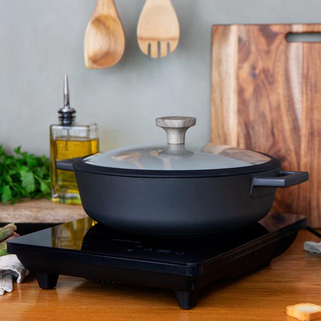 Cecotec Portátil Full Crystal Onyx. Placa De Inducción De 2000 W Cristal Esmaltado Control Táctil Potencia Y Temperatura Regulable 4 Programas Preconfigurados Temporizador Diámetro 28 Cm Placa Inducción Portátil Digital