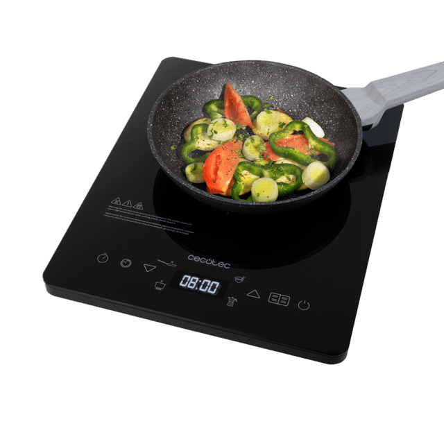 Cecotec Portátil Full Crystal Onyx. Placa de Inducción de 2000 W Cristal Esmaltado Control Táctil Potencia y Temperatura Regulable 4 Programas Preconfigurados Temporizador Diámetro 28 cm Placa inducción portátil digital