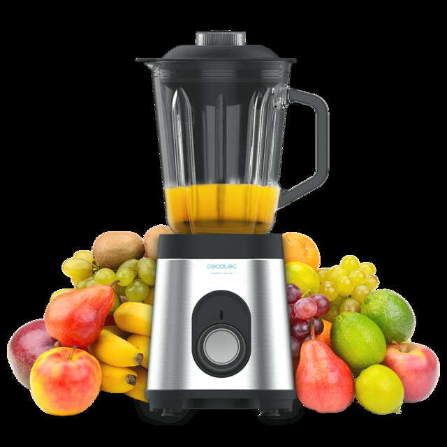 Cecotec Power Black Titanium 1800MAX Inox. Batidora de Vaso de 1000 W Cuerpo de Acero Inoxidable Cuchilla de 6 Hojas con Recubrimiento de Titanio Negro Jarra de Vidrio 1.5 L 5 Velocidades Batidora de vaso 1000 W