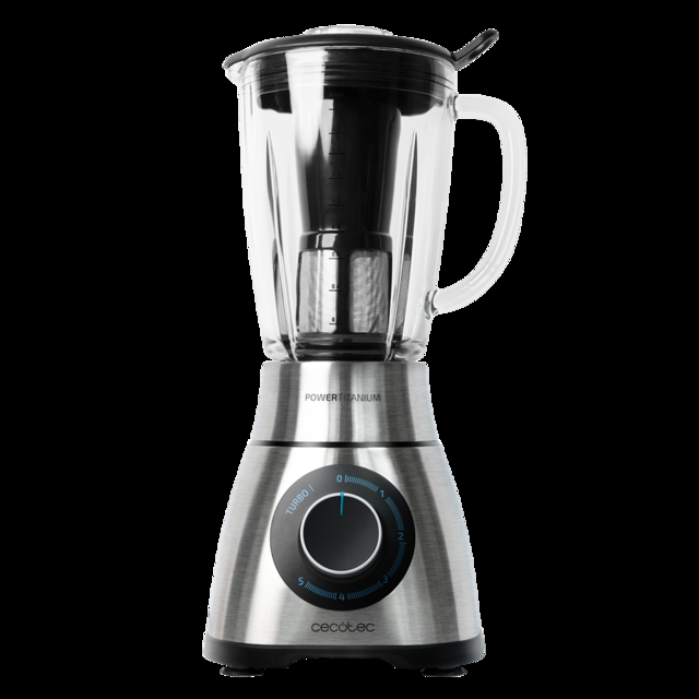 Cecotec Power Black Titanium 2000MAX PerfectMix. Batidora Vaso Con Potencia 1300 W Cuchilla De 6 Hojas Con Recubrimiento De Titanio Negro Capacidad 1 8 Litros Incluye Filtro Licuados Batidora De Vaso 1300 W Con Filtro Para Licua