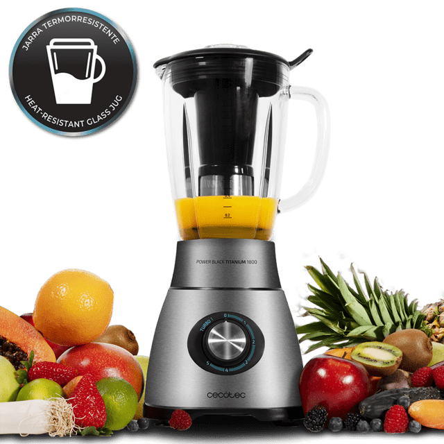 Cecotec Power Black Titanium 2500MAX. Batidora Vaso Con Capacidad 2 1L 1800 W Cuchilla De 6 Hojas De Titanio Negro Filtro Licuados Jarra Termorresistente Batidora De Vaso Y Licuadora