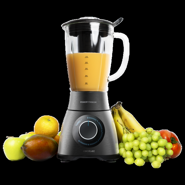 Cecotec Power Black Titanium 2500MAX PerfectMix. Batidora Vaso con Potencia 1500 W Cuchilla de 8 Hojas con Recubrimiento Titanio Negro Capacidad 1 8 litros Incluye Filtro licuados Batidora de vaso