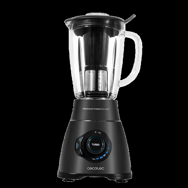Cecotec Power Black Titanium 2500MAX Smart. Batidora Vaso Americano Digital De 1800 W Cuchilla De 6 Hojas De Titanio Negro Filtro Para Licuados 3 Programas Automáticos Y Jarra Termorresistente Batidora De Vaso Y Licuadora