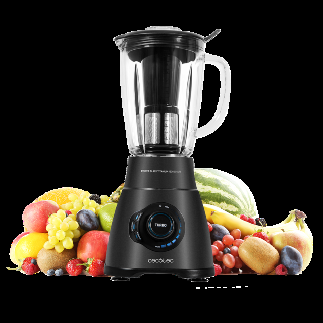 Cecotec Power Black Titanium 2500MAX Smart. Batidora Vaso Americano Digital de 1800 W Cuchilla de 6 Hojas de Titanio Negro Filtro para Licuados 3 Programas Automáticos y Jarra Termorresistente Batidora de vaso y licuadora