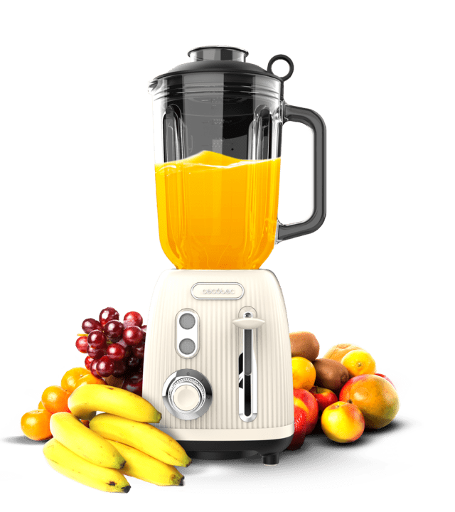 Cecotec Power Black Titanium RetroBeige Batidora de vaso retro con 1200W de potencia máxima cuchilla de 4 hojas con recubrimiento de titanio negro y jarra con 1 5L de capacidad. Batidora de vaso