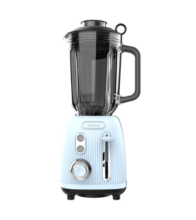 Cecotec Power Black Titanium RetroBlue Batidora De Vaso Retro Con 1200W De Potencia Máxima Cuchilla De 4 Hojas Con Recubrimiento De Titanio Negro Y Jarra Con 1 5L De Capacidad. Batidora De Vaso