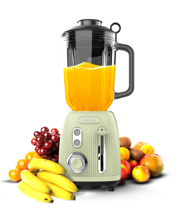 Cecotec Power Black Titanium RetroGreen Batidora de vaso retro con 1200W de potencia máxima cuchilla de 4 hojas con recubrimiento de titanio negro y jarra con 1 5L de capacidad. Batidora de vaso