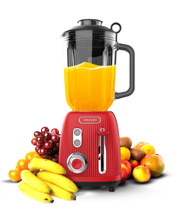 Cecotec Power Black Titanium RetroRed Batidora de vaso retro con 1200W de potencia máxima cuchilla de 4 hojas con recubrimiento de titanio negro y jarra con 1 5L de capacidad.  Batidora de vaso