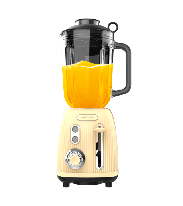 Cecotec Power Black Titanium RetroYellow Batidora De Vaso Retro Con 1200W De Potencia Máxima Cuchilla De 4 Hojas Con Recubrimiento De Titanio Negro Y Jarra Con 1 5L De Capacidad. Batidora De Vaso