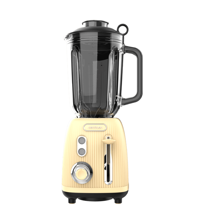 Cecotec Power Black Titanium RetroYellow Batidora De Vaso Retro Con 1200W De Potencia Máxima Cuchilla De 4 Hojas Con Recubrimiento De Titanio Negro Y Jarra Con 1 5L De Capacidad. Batidora De Vaso