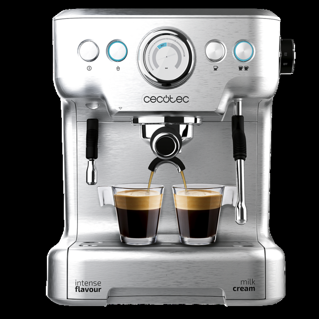 Cecotec Power Espresso 20 Barista Pro. Cafetera Express de 2900 W Thermoblock para Café y Espumar Leche 20 Bares Manómetro PressurePro Modo Auto Filtro para 1 y 2 Cafés Cafetera express