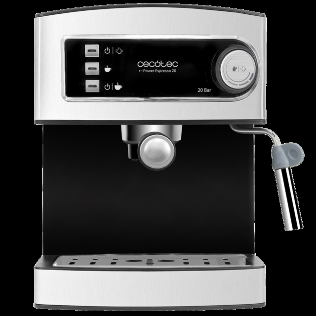 Cecotec Power Espresso 20. Cafetera Express Manual De 850W Presión 20 Bares Depósito De 1 5L Brazo Doble Salida Vaporizador Superficie Calientatazas Acabados En Acero Inoxidable Cafetera Express