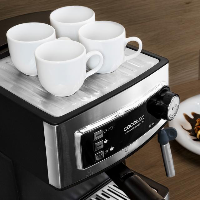 Cecotec Power Espresso 20. Cafetera Express Manual De 850W Presión 20 Bares Depósito De 1 5L Brazo Doble Salida Vaporizador Superficie Calientatazas Acabados En Acero Inoxidable Cafetera Express