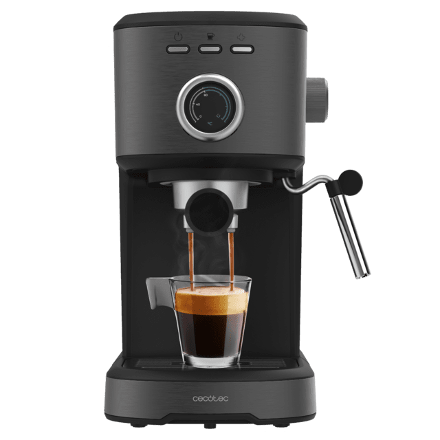 Cecotec Power Espresso 20 Pecan Steel Cafetera express digital con 20 bares y vaporizador orientable. Cafetera express 