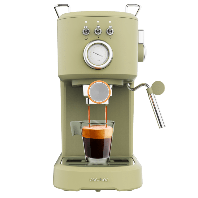 Cecotec Power Espresso 20 Retro Green Cafetera espresso con 20 bares con vaporizador. Cafetera espresso 20 bares