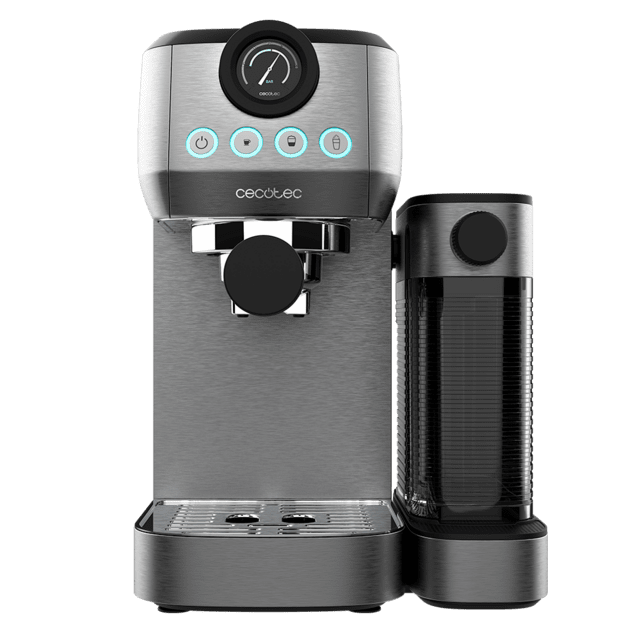 Cecotec Power Espresso 20 Steel Pro Latte Cafetera Semiautomática Con 20 Bares Manómetro Thermoblock Y Tanque De Leche. Cafetera Semiautomática