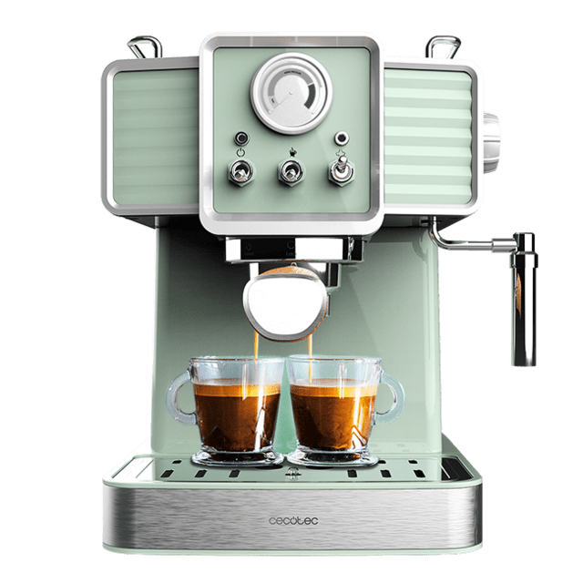 Cecotec Power Espresso 20 Tradizionale Light Green Cafetera Express para espressos y cappuccinos rápido Sistema de Calentamiento por thermoblock 20 Bares manómetro PressurePro y vaporizador orientable Cafetera espresso