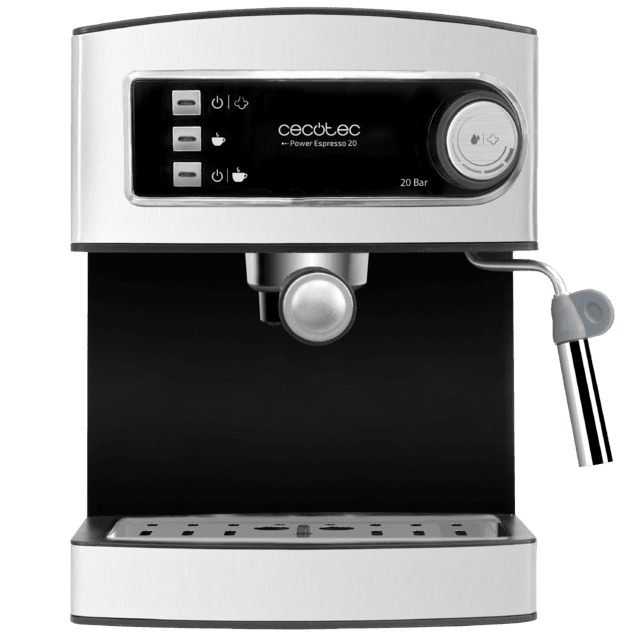 Cecotec Power Espresso. Cafetera Express Manual de 850W Presión 20 Bares Depósito de 1 5L Brazo Doble Salida Vaporizador Superficie Calientatazas Acabados en Acero Inoxidable Cafetera express